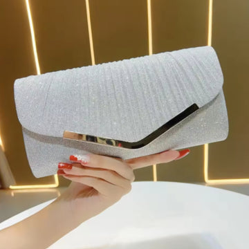 Women’s Metallic Clutch Bag – Stylish Chain Strap Party Sling Handbag