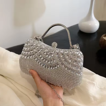Women’s Crystal Clutch Bag – Elegant Chain Strap Party & Wedding Handbag
